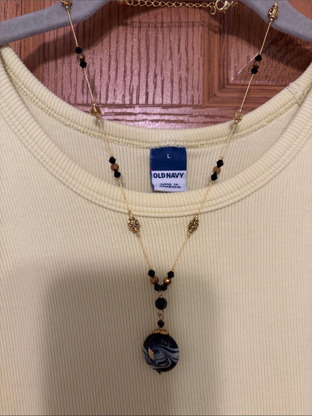 Gold and Black Beaded Pendant Necklace - Women Jewelry